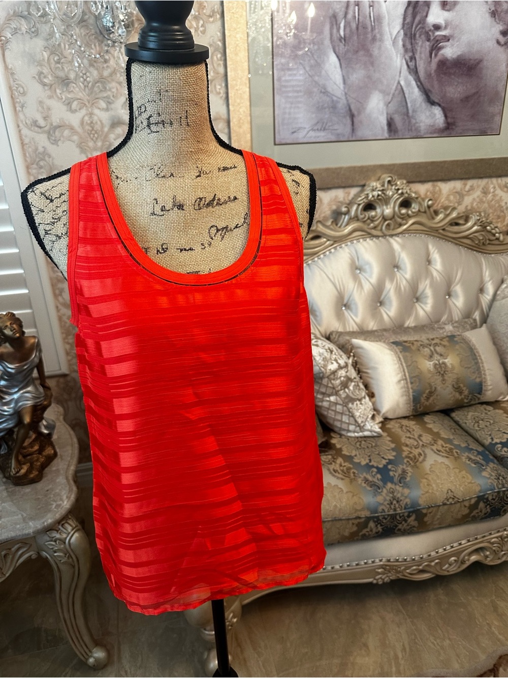 Trouve orange Sheer Striped Racerback Tank